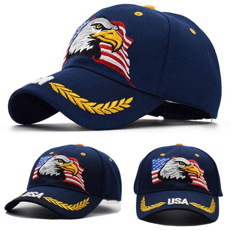 IZUS USA-Flag Eagles-Hat American Baseball-Cap Embroidered Base-Ball Dad Hat Cap for Men Women Navy - Image 2